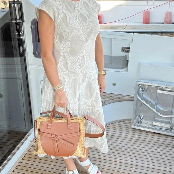 Loewe Dual Gate Satchel in Raffia & Brown Leather - Picture 2 of 8